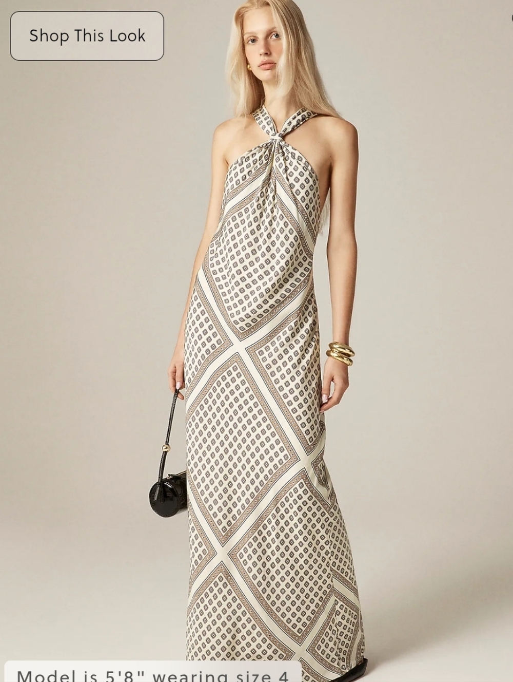 J. Crew Collection Halter Slip Dress in Foulard Print - cream, black, tan